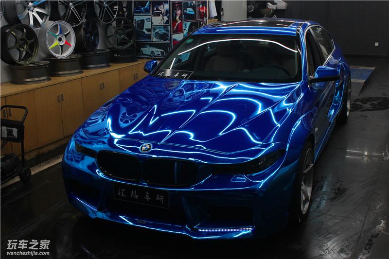 宝马5系全车改电镀蓝贴膜-改装作品-玩车之家