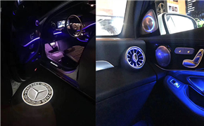 奔驰GLC改装64色氛围灯，旋钮高音，涡轮出风口